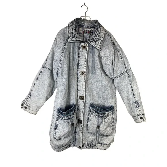 Vintage East West Jacket Womens Small Blue Denim Acid Wash Quilted Pockets 90s - Picture 1 of 16